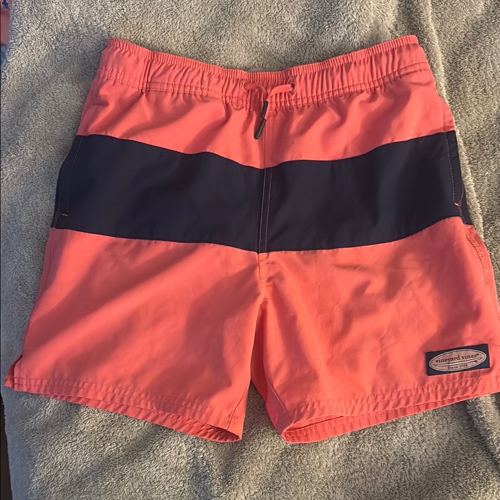 Vineyard Vines Coral Pink and Navy Colorblock Kids Shorts